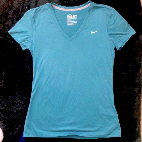 Nike Dri-Fit T-Shirt Blue green Size Small V neck - Picture 3 of 4